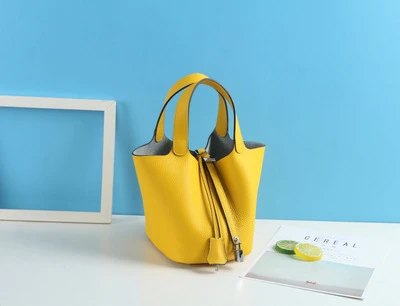 Yellow Unua amo Brand Women Handbags Fashion High Capacity Basket Bag Ladies Luxury Genuine Leather Bucket Totes Hand Bags - Цвет: Yellow