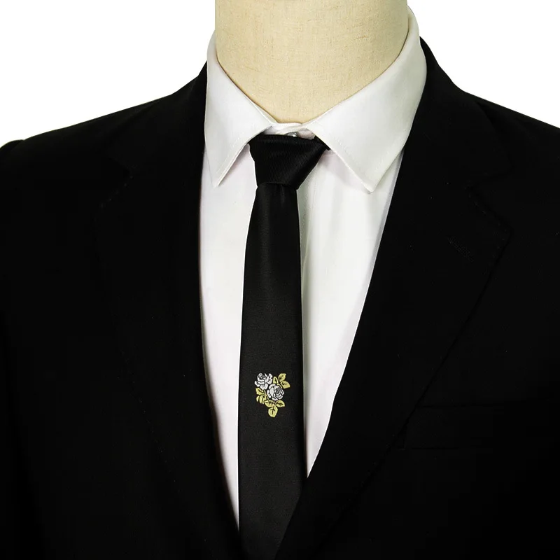 Мужской индивидуальный вышитый черный тонкий галстук модный мужской для