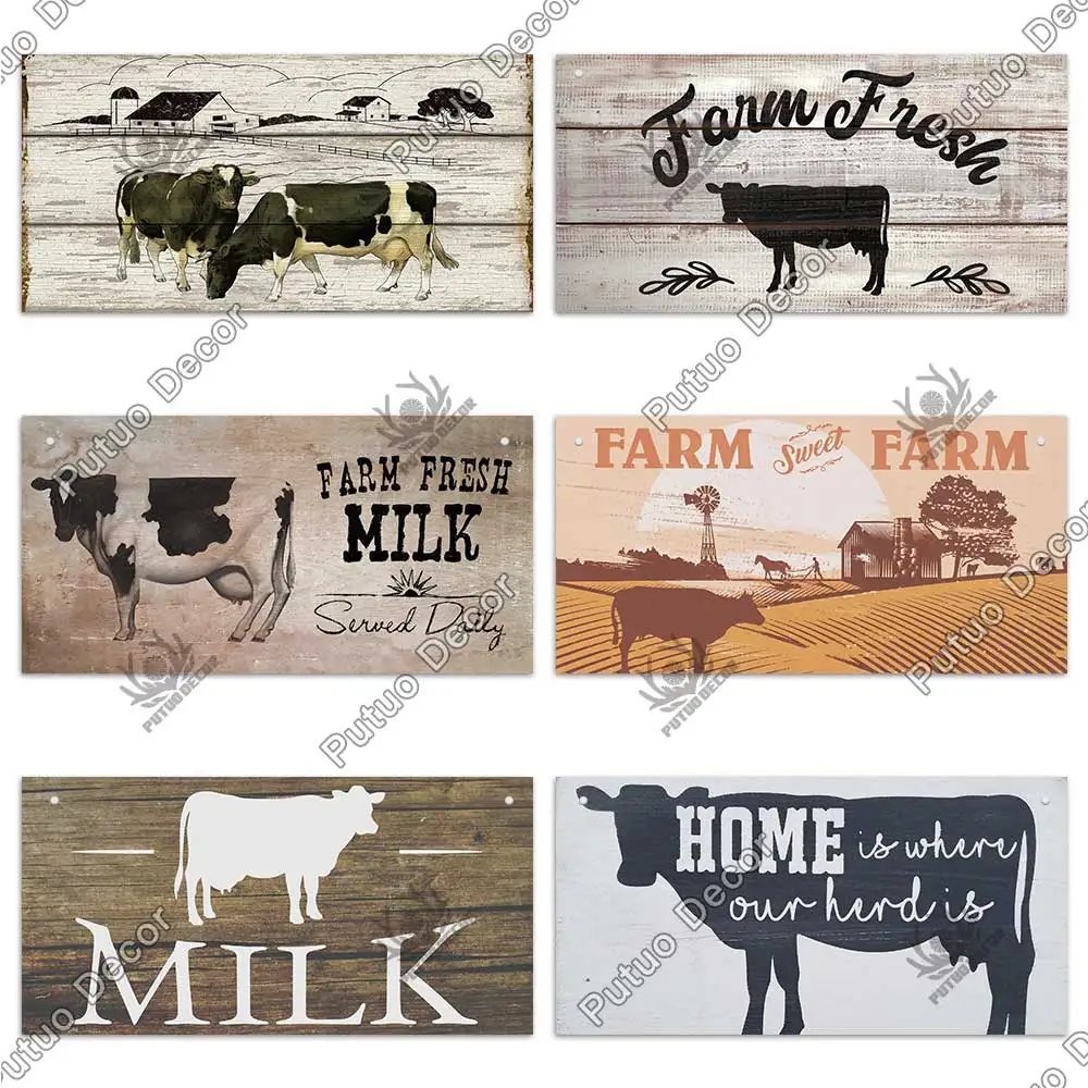 putuo decor cow wooder sign hanging plaque farmhouse sign decorative plaque for farm house decor cowshed decoration fresh milk free global shipping