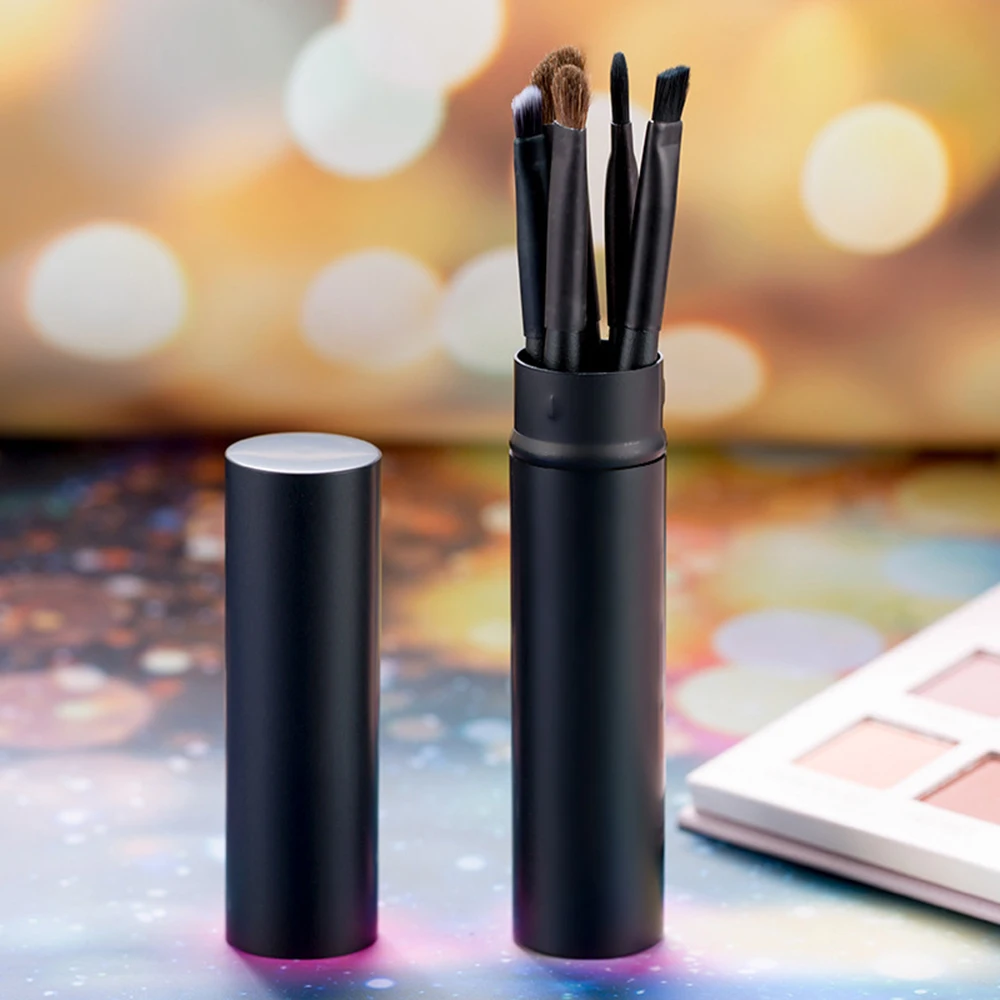 

NEW 5pcs Pink Travel Portable Mini Eye Makeup Brushes Set Eyeliner Pink Sealed Makeup Brush+Tube Holders Pink Black Green Purple
