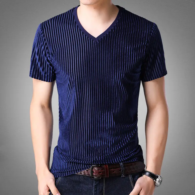 

Breathable new thin summer men's short sleeve T shirt ice silk wool V collar clothes fashion slim summer body sweatshirt men