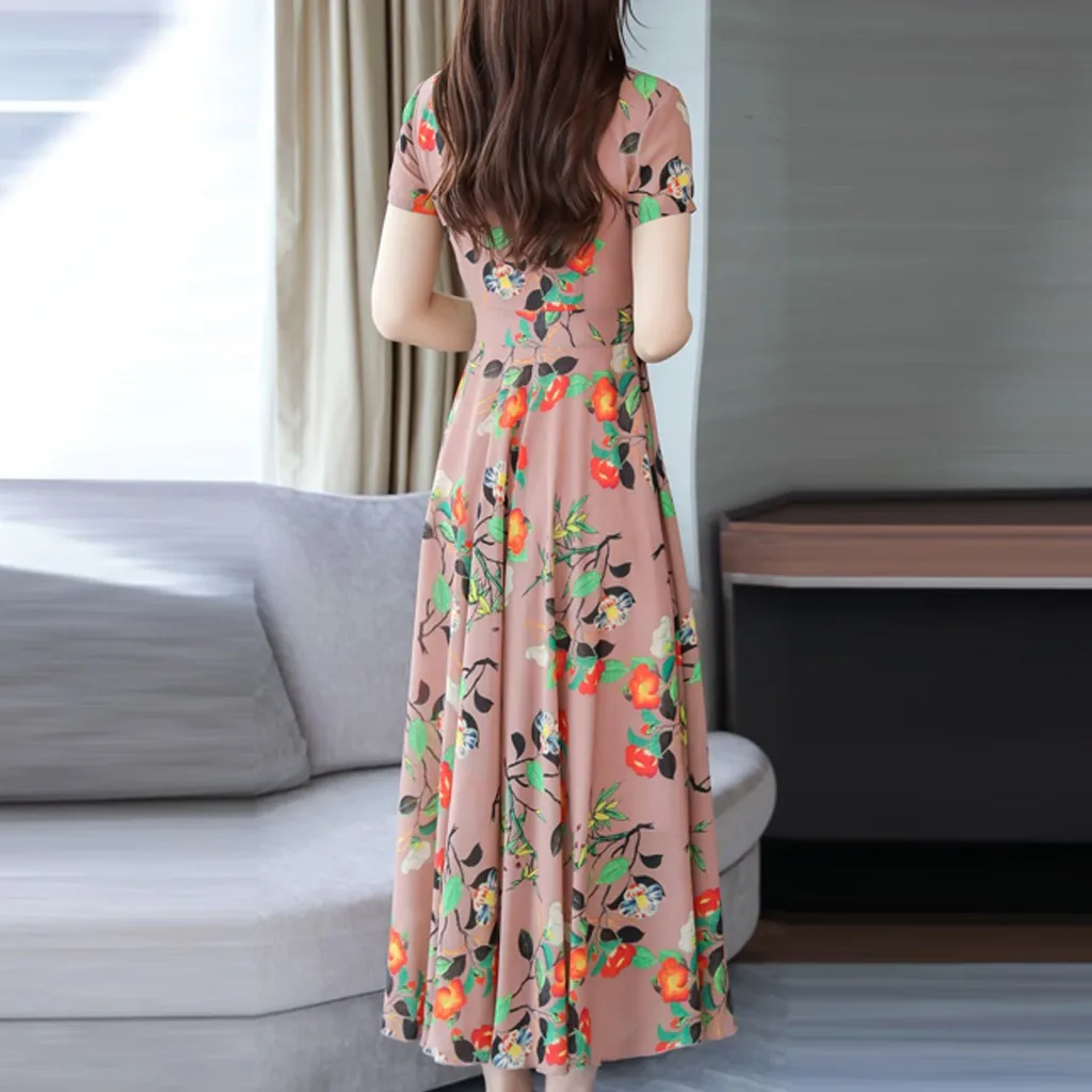 Женское платье комбинация с принтом летнее пляжное до середины икры коротким