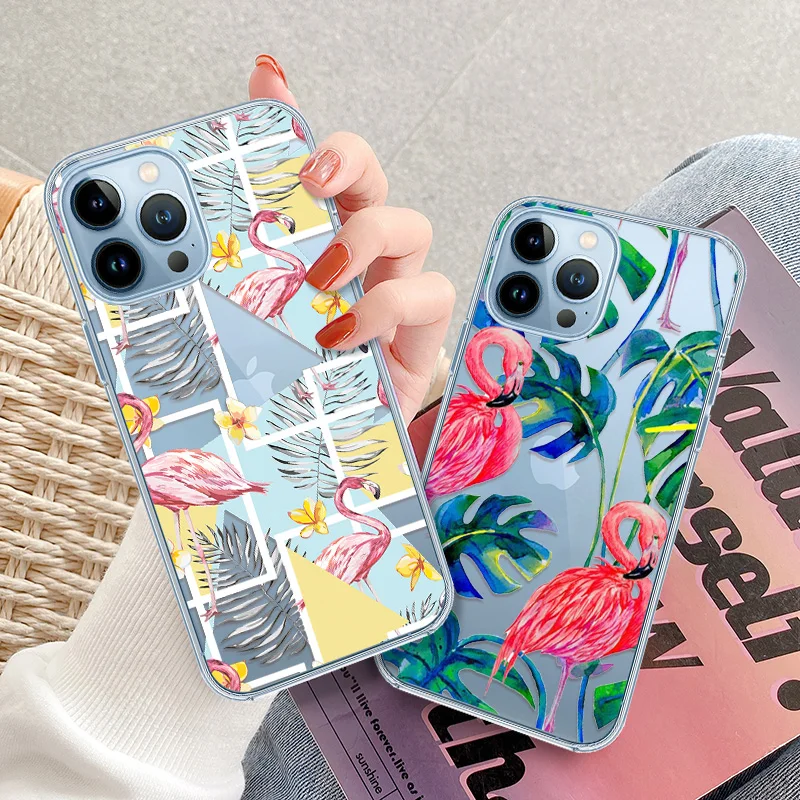 

Case for IPhone 13 12 11 6 6s 7 8 Plus X XR 11Pro XS Max SE Transparent Cartoon Cute Flamingo Soft TPU Funda for IPhone 12 Cover