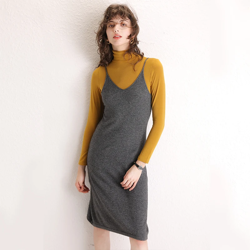 Женское кашемировое платье без рукавов 100% длинное платье-майка облегающее из