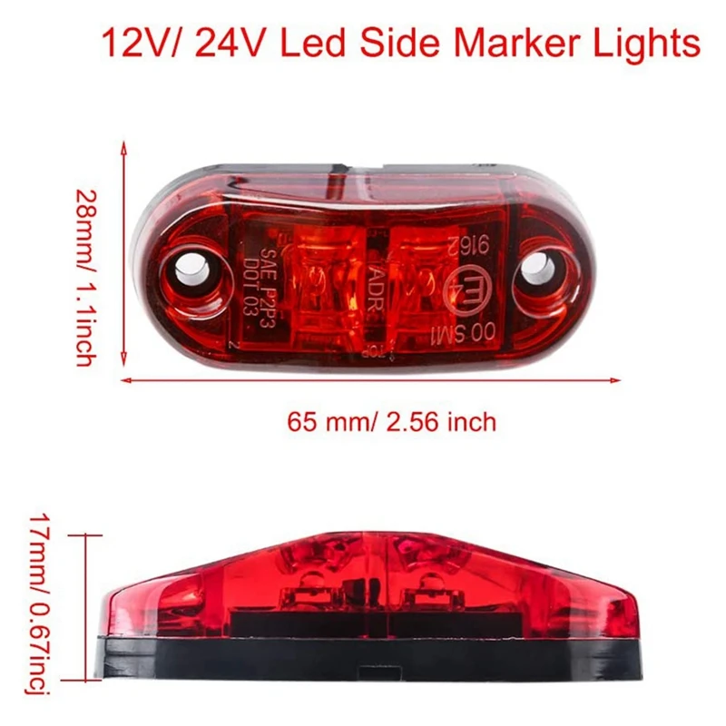 10шт Red 2 светодиодный светильник Овальный габаритный прицеп автомобиль грузовик