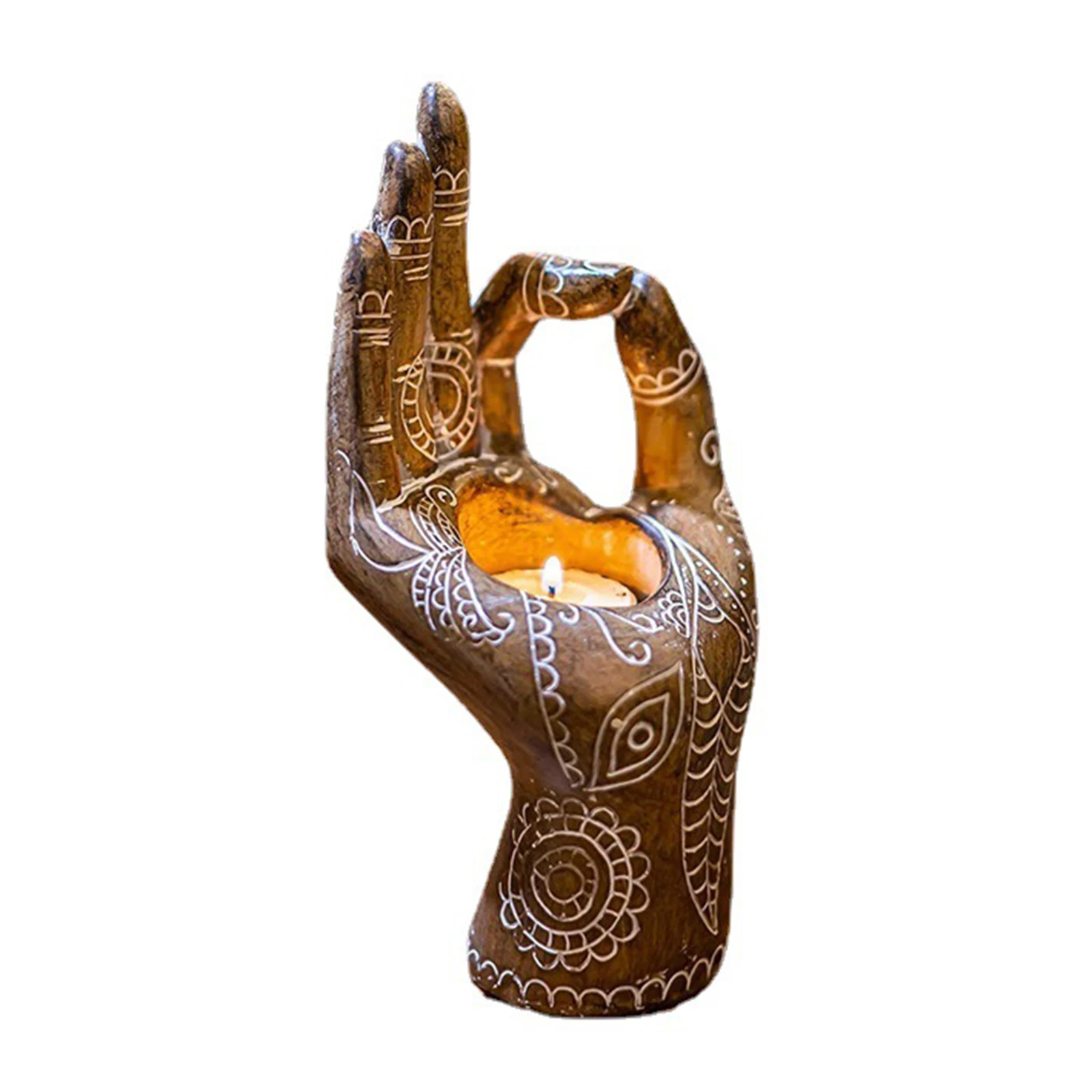 

Creative Candle Holder Decorative Buddhist Style Candlestick Resin Zen Hand Shaped Crafts Incense Burner for Home Office HFD889