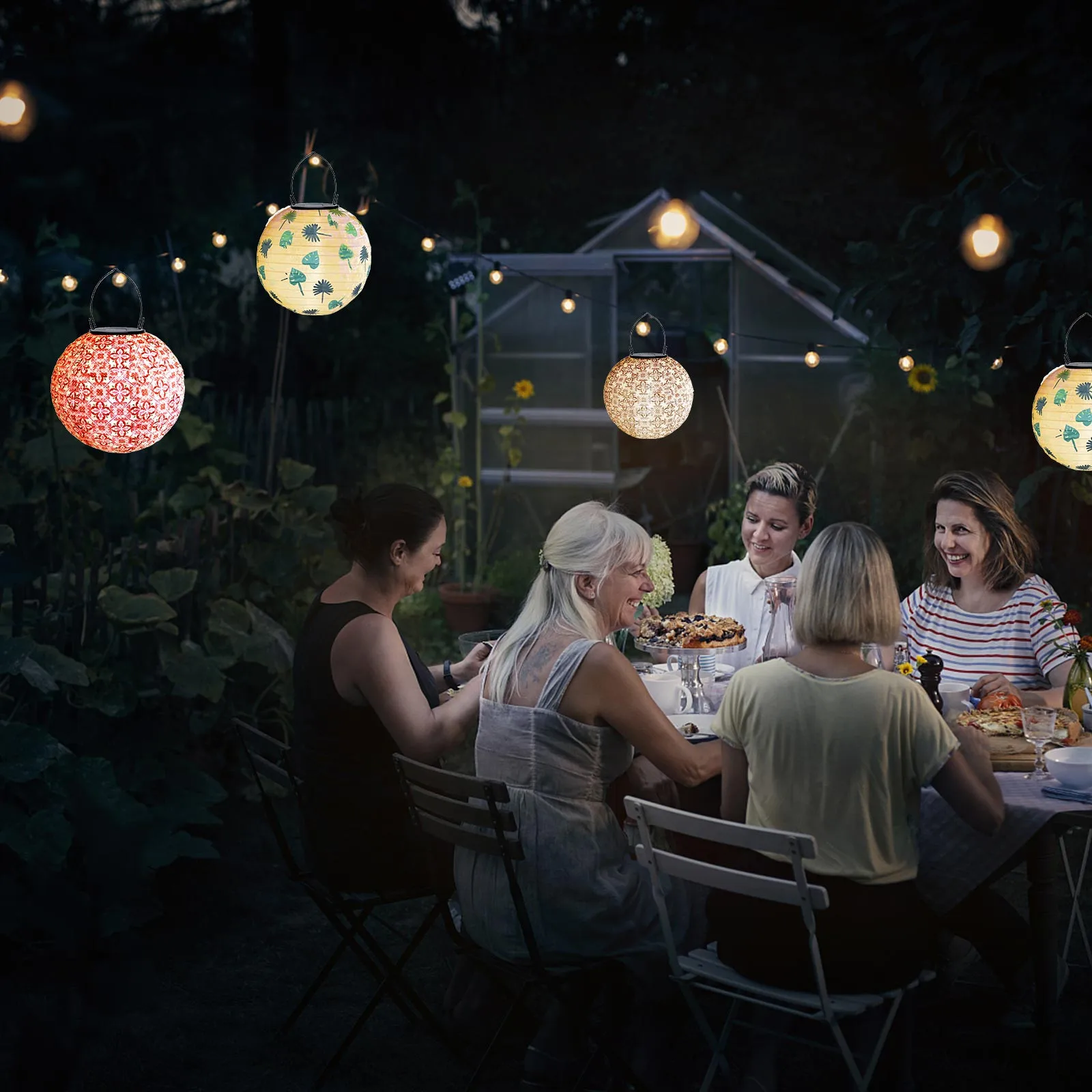 

Courtyard Solar Lantern With Led Light Modern Printed Nylon Fabric Lantern Holiday Party Courtyard Balcony Decoration Lights#H