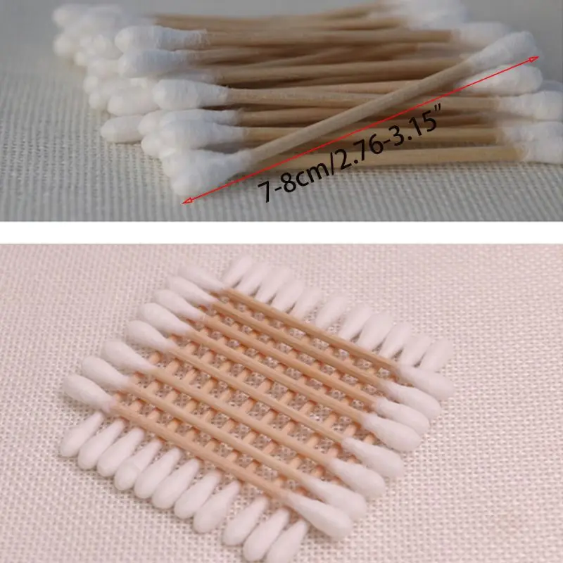 

500Pcs Double Round Tips Cotton Swabs Ear Clean Wooden Sticks Makeup Applicator 667D