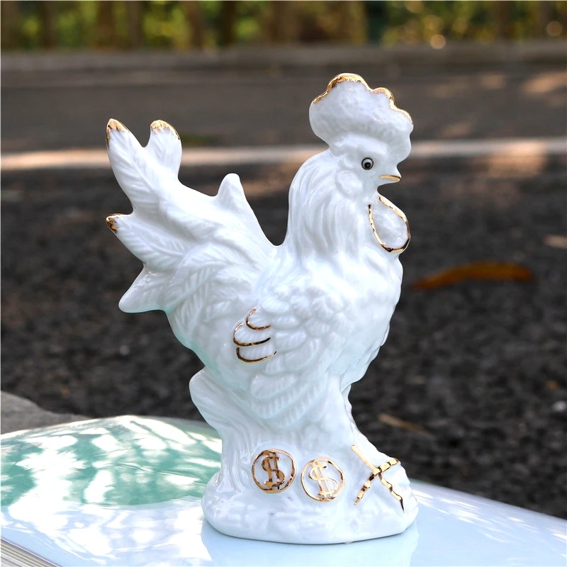 Позолоченная фарфоровая статуэтка в виде петуха настольная керамическая курица