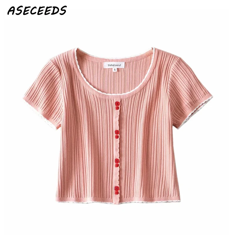 

Весна 2018 корейский Винтаж Лето Черный Белый короткий топ Женская трикотажная футболка с коротким рукавом kawaii уличная