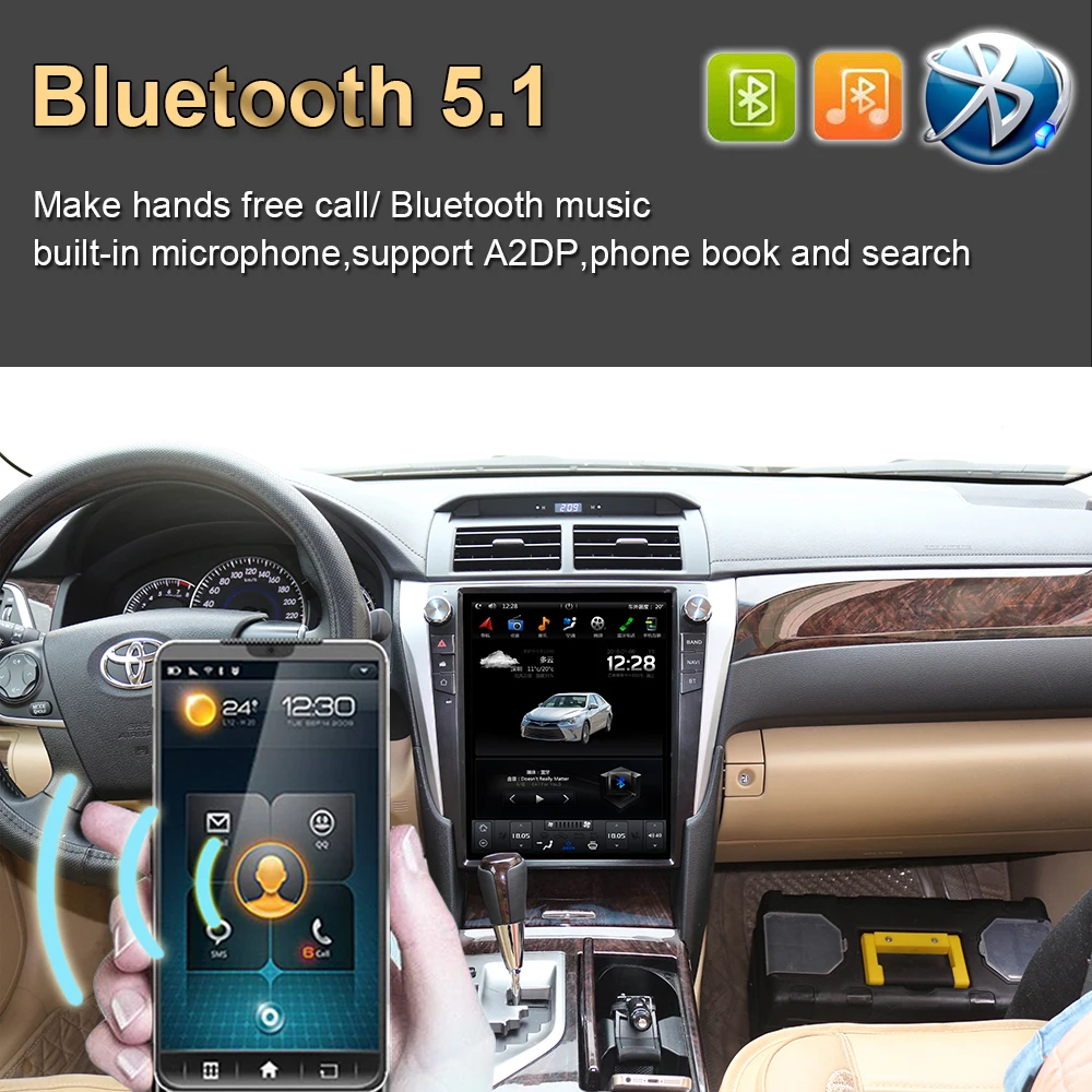 12 1 дюймовый Tesla style Android 9 0 шестиядерный Автомобильный GPS навигатор для TOYOTA CAMRY 2015