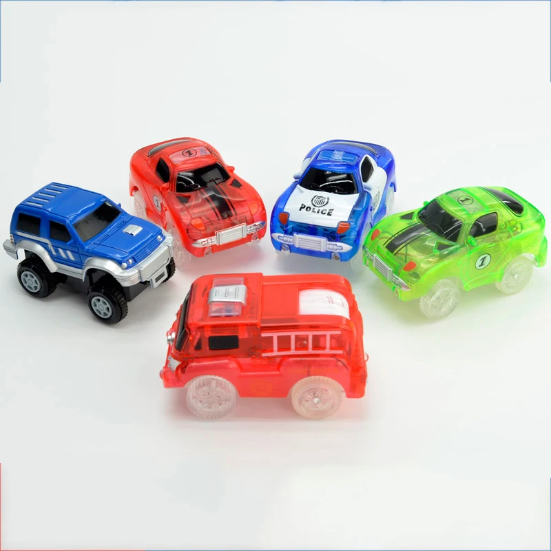 

5 LEDs 5.4cm Magic Electronics LED Car Toys With Flashing Lights Educational Toys For Kids Birthday Party Gift Play With Tracks