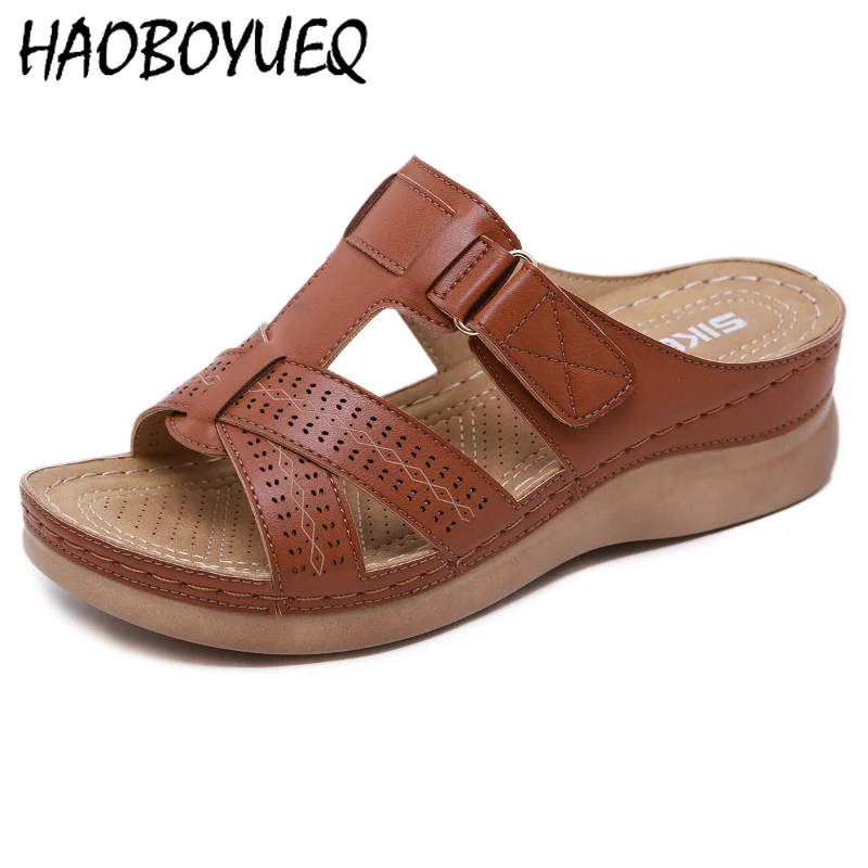 

Сандалии женские из экокожи, повседневная обувь на танкетке, очень мягкие босоножки на низком каблуке, ортопедические, коррекция искривлен...