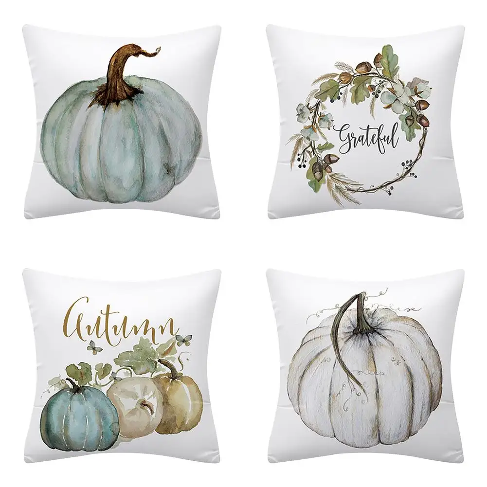 

4 Pack Fall Harvest Pumpkin Throw Pillow Covers 18 X18in Thanksgiving Decorative Pillow Covers Blue Couch Cover Pillow Cases S