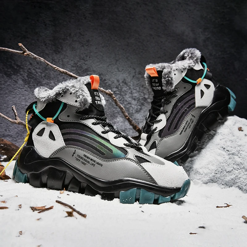 JIEMIAO Men Winter Snow Boots High Cut Lace-up Comfortable Running Shoes Super Warm Men's Boots Outdoor Male Sneakers Size 39-45