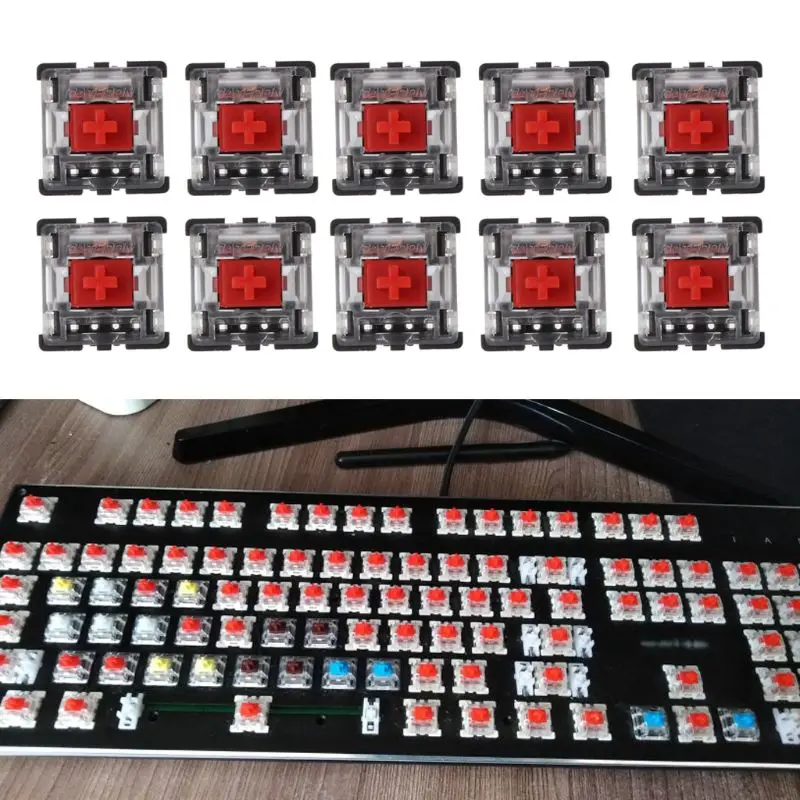 

10Pcs/pack Mechanical Keyboard Switch Gateron MX 3 Pin Red Switch Transparent Case for Mechanical Keyboard Cherry MX Compatible
