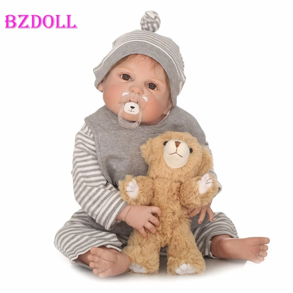 55 см полностью силиконовая кукла Reborn Baby Doll Toys 22 дюйма для новорожденных мальчиков