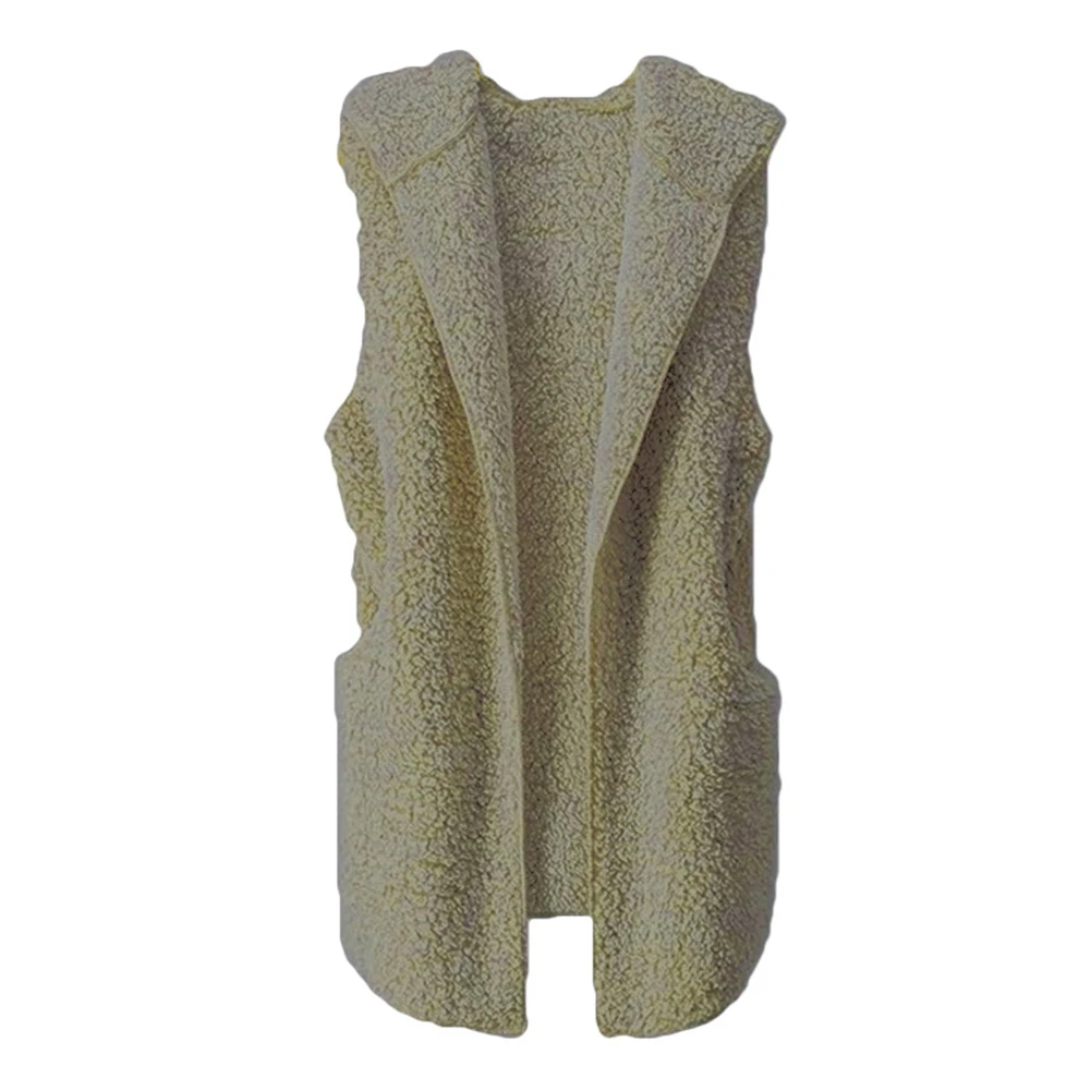 Модный женский зимний утепленный плюшевый с капюшоном без рукавов повседневный