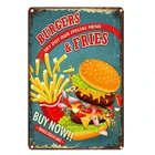 Гамбургеры и картофель фри металлическая жестяная вывеска бар фаст-фуд украшения стен винтажный металлический домашний Декор постер для рисования