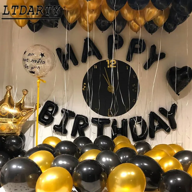 1pc party decoration black gold digital confetti mesh 4d balloon baby 2 years old birthday theme party decoration