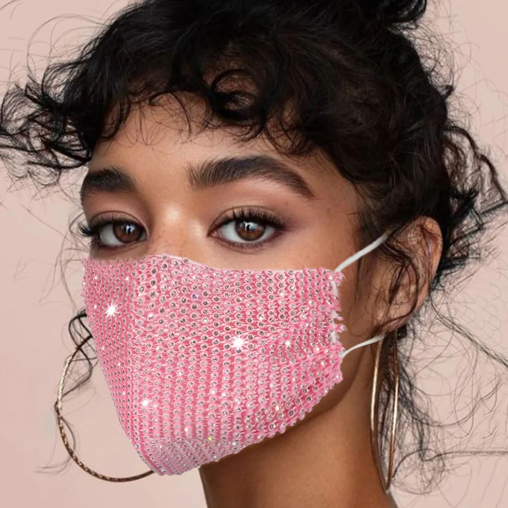 

Fashion Sparkly Rhinestone Mask Elastic Reusable Washable Fashion Masks Face Bandana Face Decor Jewelry Dropshipping