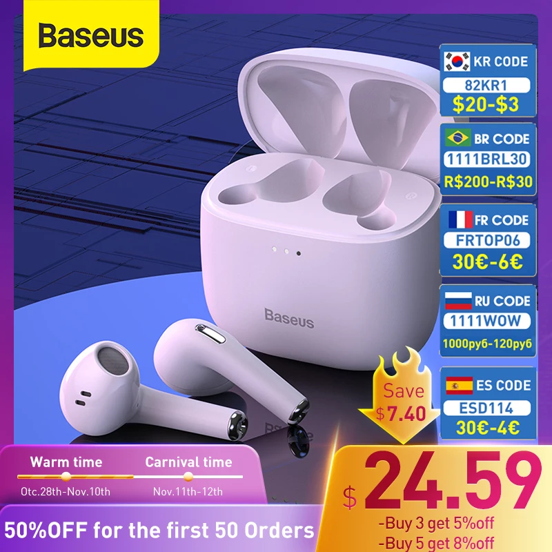 Baseus настоящие беспроводные наушники Bluetooth Bowie E8 низкая задержка TWS ENC двойные