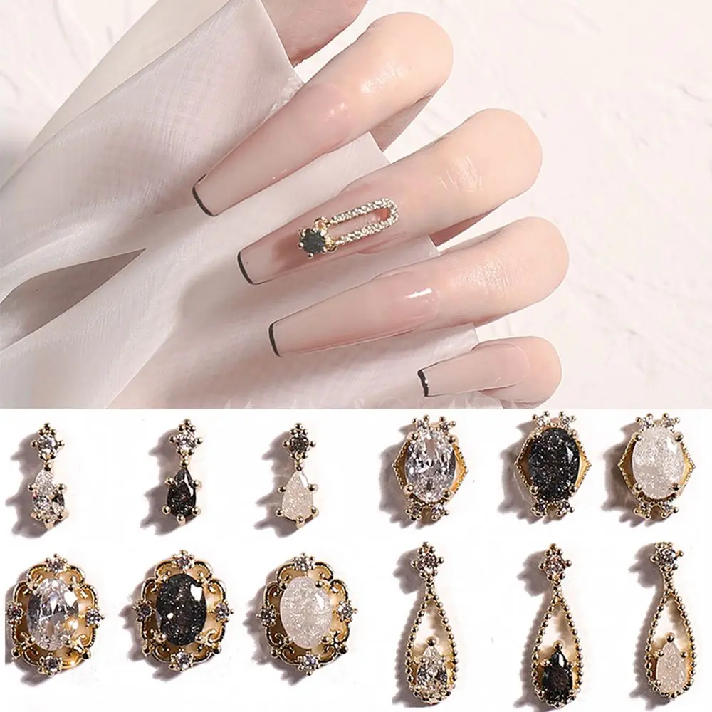 

Luxury Water Drop Dangle Charms Nail Jewelry Decorations Black Zircon Opal Crystal Rhinestones For Nails