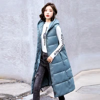 hooded solid winter x long thick vest jacket for women casual loose down cotton waistcoat quilted zipper sleeveless cotton vest