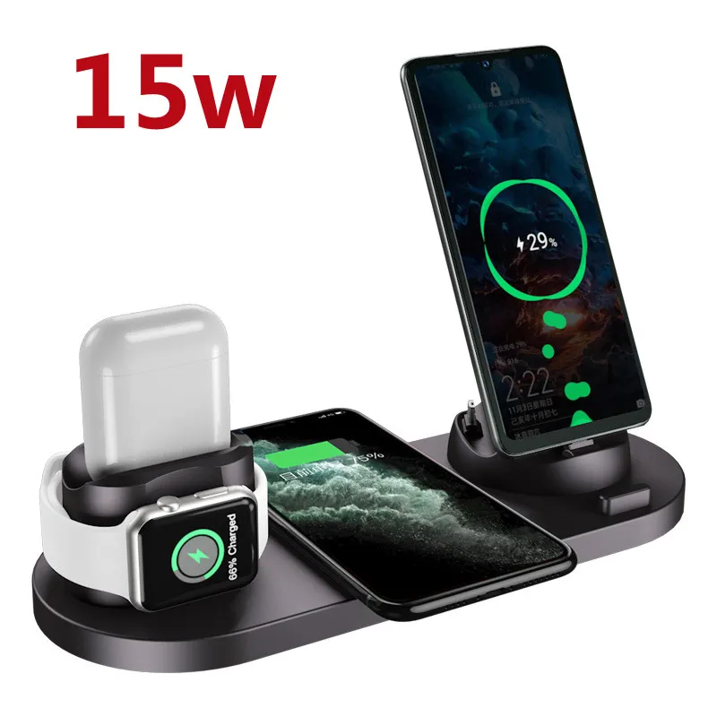 

2022 6 in 1 Wireless Charger Stand 10W /15W Fast Wireless Charging Station for Samsung Xiaomi Mi Huawei for iPhone Apple Watch