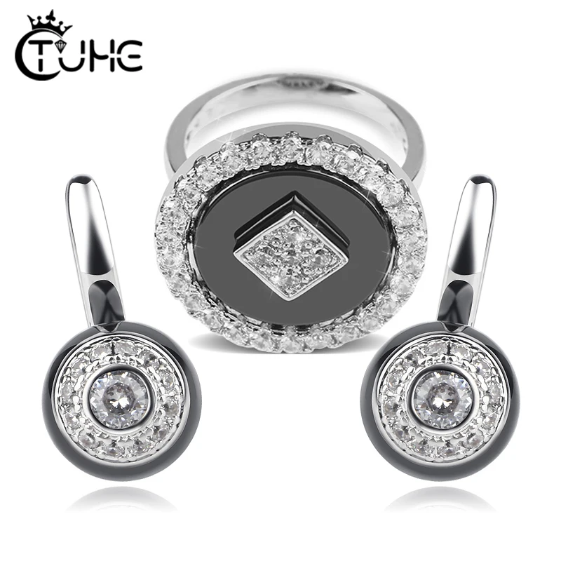 Комплект женских керамических колец и серег гвоздиков шириной 3 мм|Ювелирные