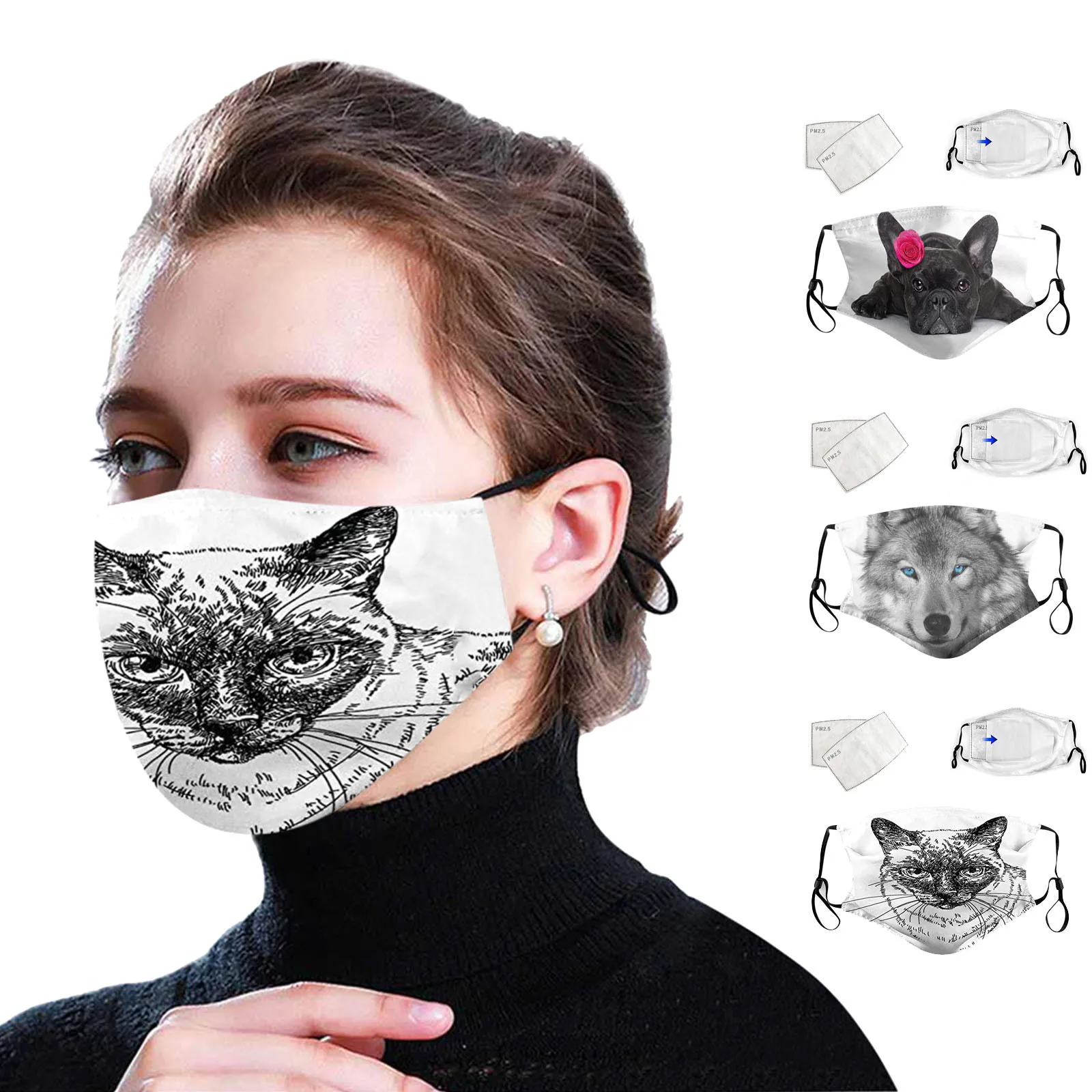 1 шт. хлопковая маска для лица с рисунком дышащая моющаяся Женская Пылезащитная |