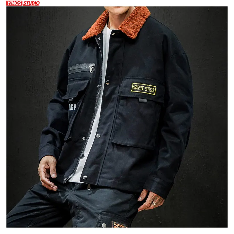 Мужская Японская уличная одежда верхняя с отворотами и карманами осень 2020