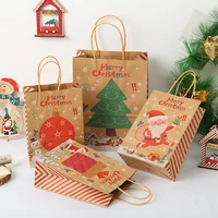 stobag 6pcs christmas kraft paper bag santa claus new year party gift pakcaging handle bag child favors cookies snack decoration