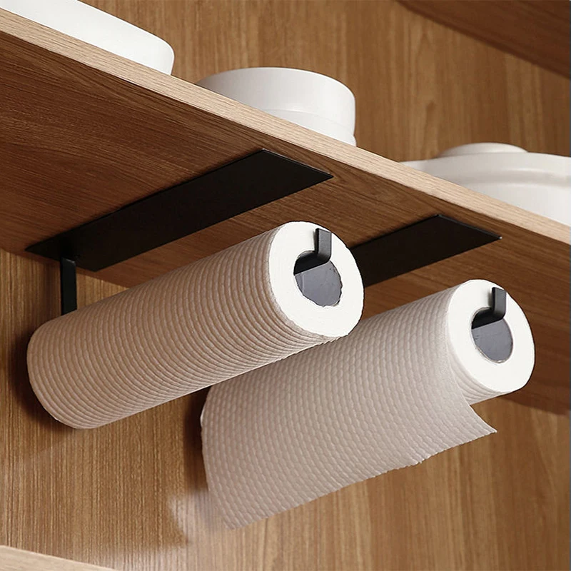 

Kitchen Self-Adhesive Roll Rack Paper Towel Holder Tissue Hanger Rack Nail-Free Cabinet Shelf Sundries Accessories