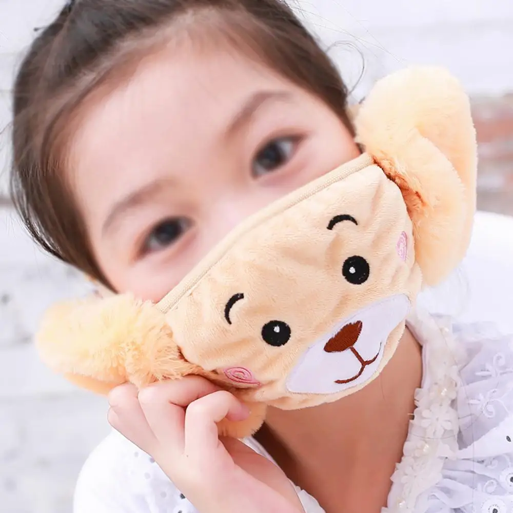 Мультяшная детская зимняя теплая маска для лица против загрязнения милая рта с