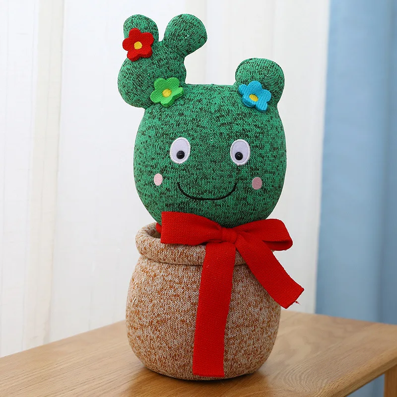 

Korea Drama Woolen Simulation Ugly Cactus Plush Toy Stuffed Bow Tie Smile Cactus Flower Pot Potted Plant Decor Doll Office Table