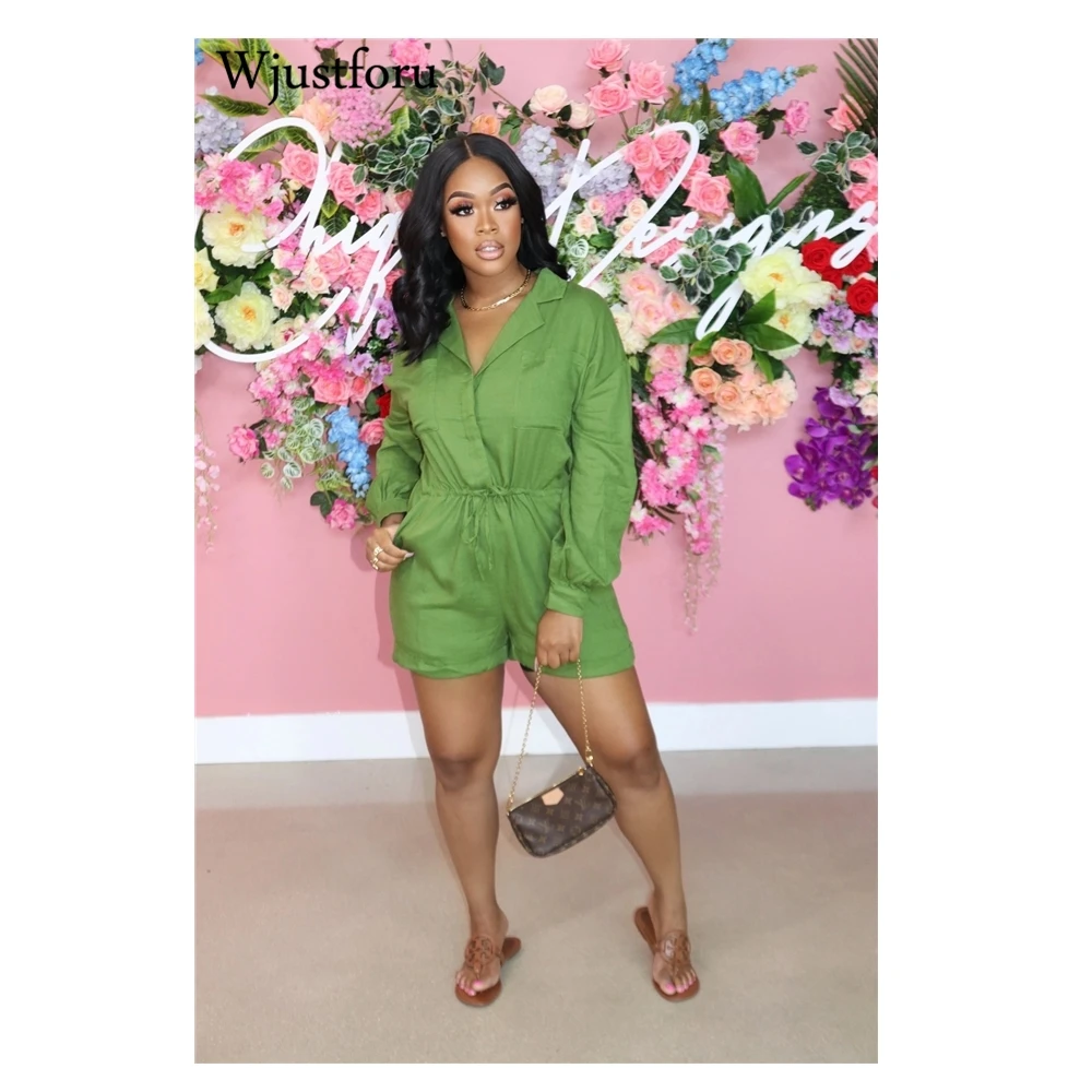 

Женский сплошной комбинезон Wjustforu с поясом, повседневный плиссированный комбинезон с длинным рукавом, свободная уличная одежда, лето 2021