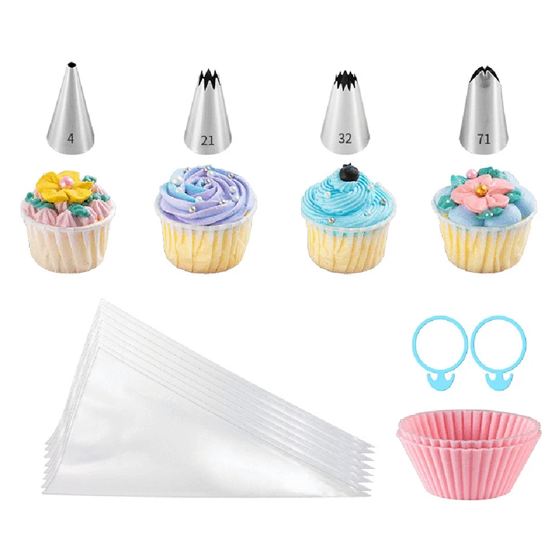 

16Pcs/set Disposable Piping Bag Icing Nozzle Cake Decorating Pastry Tips Tools Silicone Cake Cup Tools Set