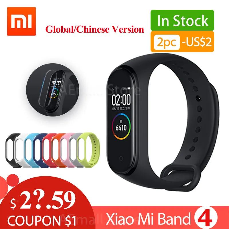 Глобальная версия Xiaomi mi 4 Смарт-часы браслет mi Band 4 браслет сердечного ритма фитнес цветной экран Bluetooth 5,0 китайский