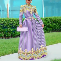 2021 new spring long dress for women full sleeve high waist floor length purple striped elegant evening night party vestidos hot
