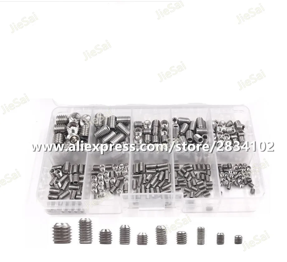 

300pcs 304 Stainless Steel Metric Thread Grub Screws Flat Point Hexagon Socket Set Screws Headless