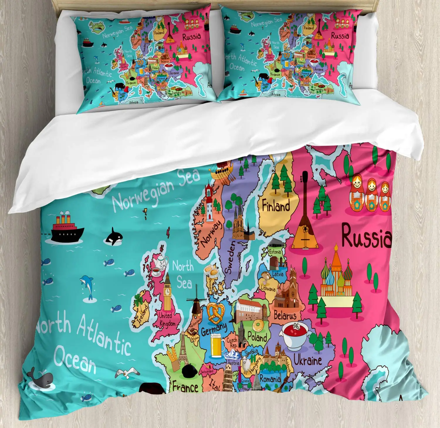 Набор пододеяльников с картой иллюстрация образовательной карты Европы