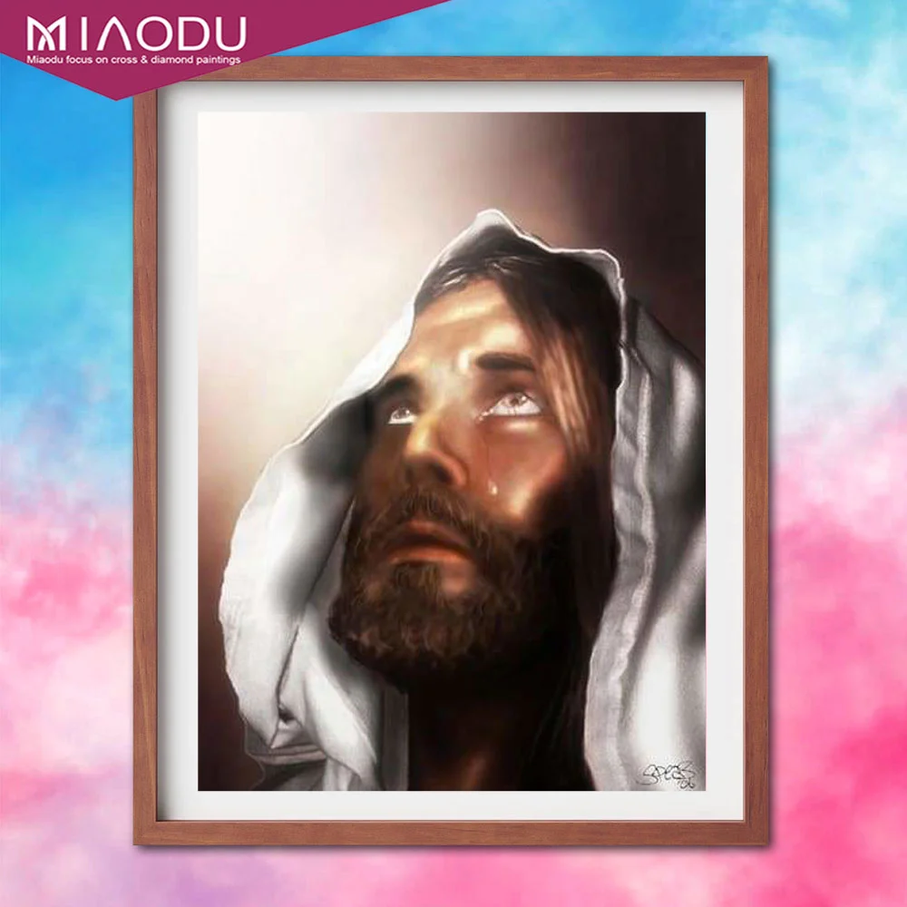 

5D Diamond Embroidery Cross Stitch Religion Jesus Wept Full Round Diamond Painting Mosaic Art Home Decoration Diamond Embroidery