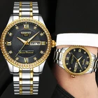 Парные часы NIBOSI для женщин и мужчин, Роскошные Кварцевые наручные часы с кристаллами, часы для влюбленных, золотые часы с отображением недели и даты, женские часы