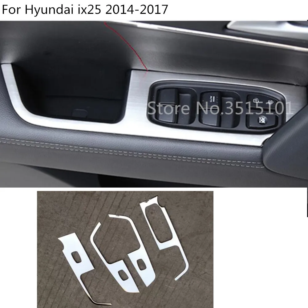 

Car Stainless Steel Door Window Glass Panel Armrest Lift Switch Button Trim Frame For Hyundai Creta IX25 2014 2015 2016 2017