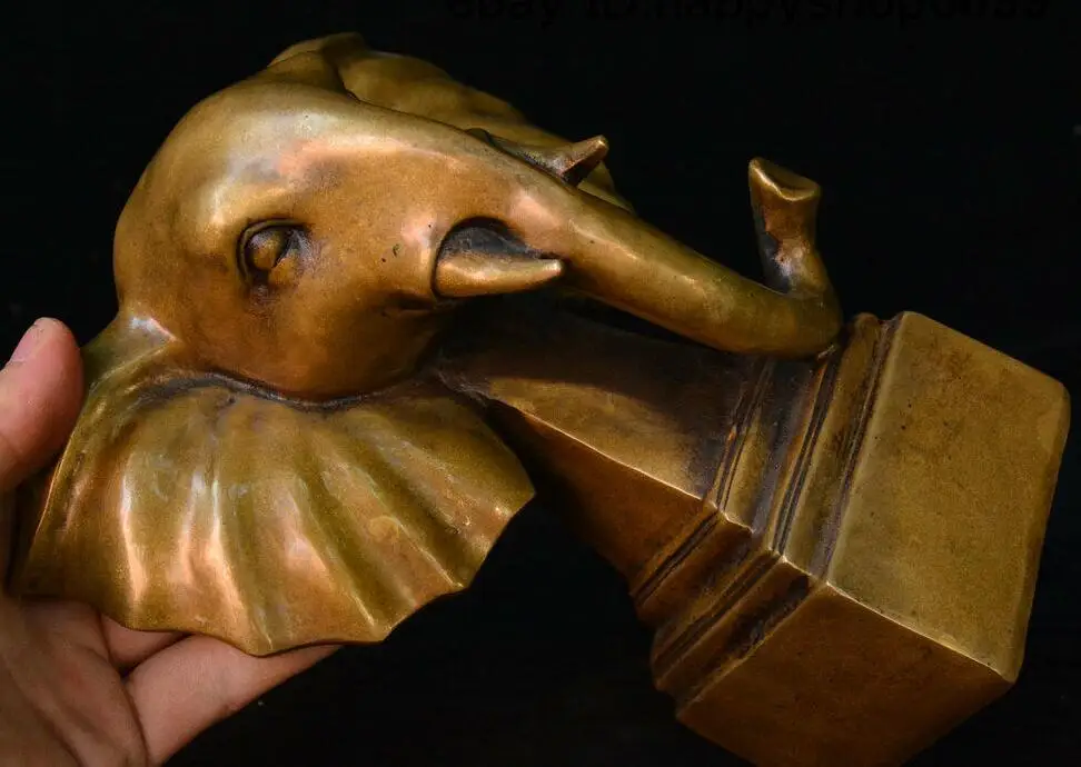 Old Chinese Dynasty Bronze Fengshui Wealth Animal Elephant Heffalump Head Statue | Дом и сад
