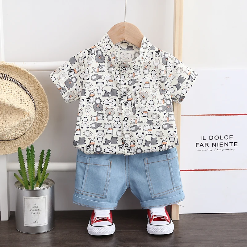 Летняя одежда для малышей 2020 комплекты одежды маленьких мальчиков рубашка с