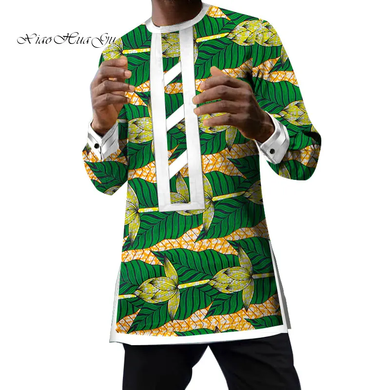 

2021 Patchwork Dashiki Long Sleeve Print Tops Slim Tees Shirt African Print Summer Mens Clothing T Shirt Men Fashion WYN1384