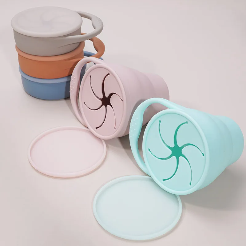 

Newest Custom Food Grade Silicone Snack Cup Eco-Friendly Mixed Color Baby Water Cup Waterproof BPA Free Soft Lid