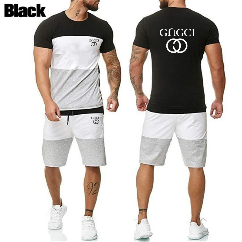 

Men's Fashion Summer New Beach Leisure Sports Sports And Leisure Men's T-shirt Stitching Casual Suit Men's Short Sportswear
